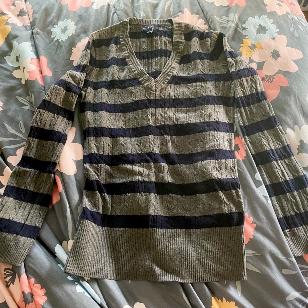 Tommy Hilfiger Grey and Navy Knit Sweater